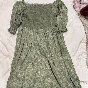 O.P.T Green Floral Smocked Midi Dress Puff Sleeve Cottagecore Size L